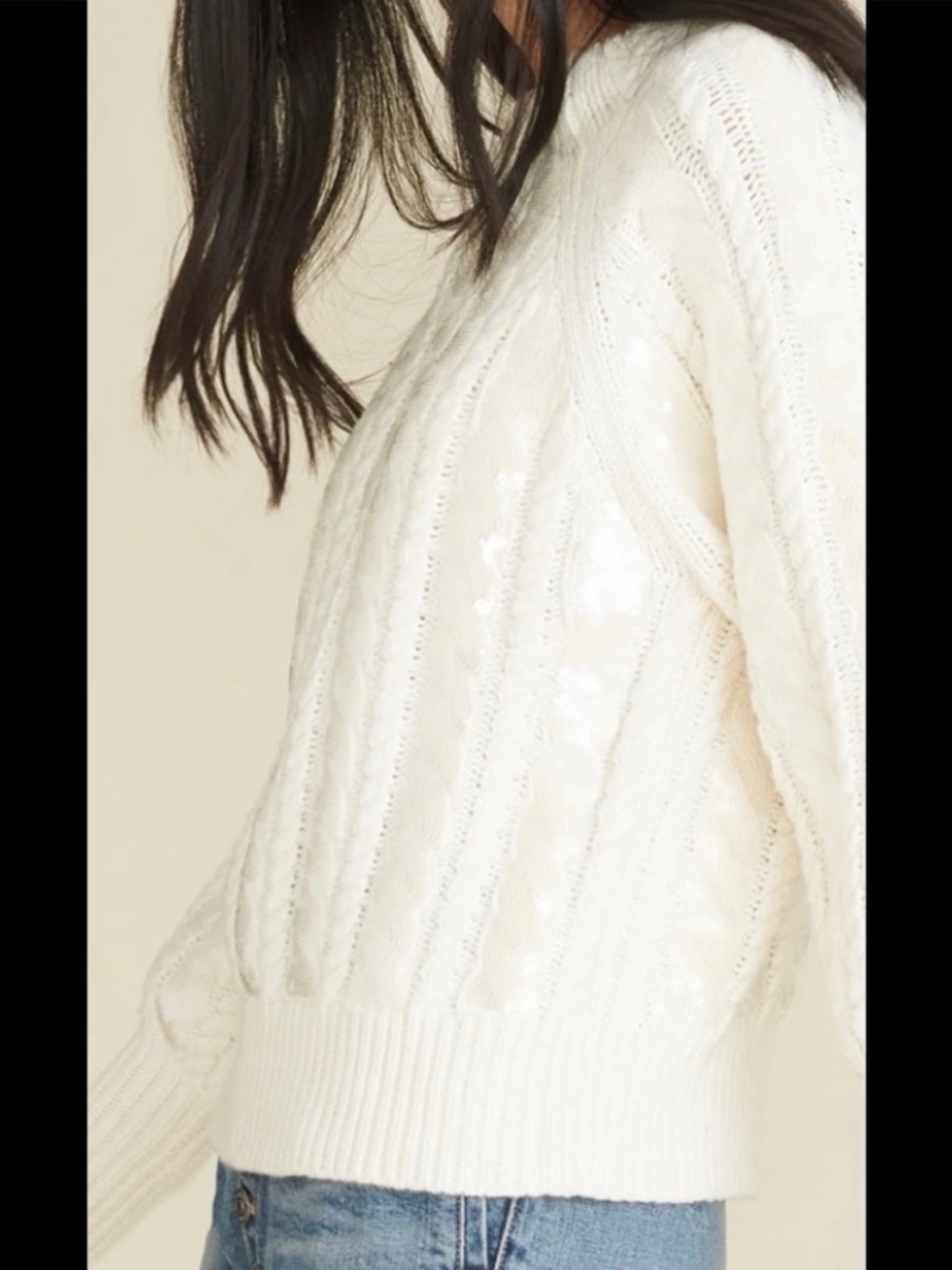Veronica Beard Cream Cable Knit Crewneck Sweater - Picture 3 of 7